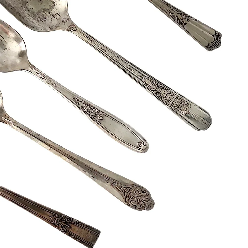 Vintage Mismatched Silverplate Spoons, Teaspoon, Sugar Spoon, etc., 5 pcs.